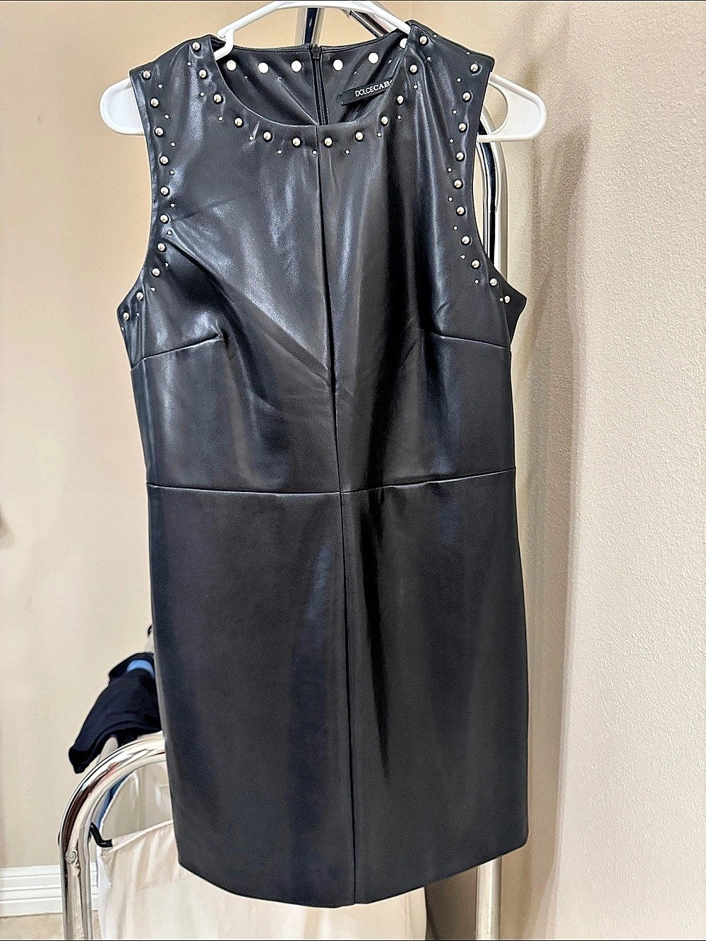 Dolce Cabo Faux Leather Stud Detail Dress Black Medium Like New
